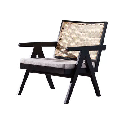 Black Solid Wood Rattan Back Armchair Living Room Balcony Lounge Chair