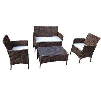 4 Pieces Rattan Wicker Outdoor Furniture Sofa Patio Set With Cushion