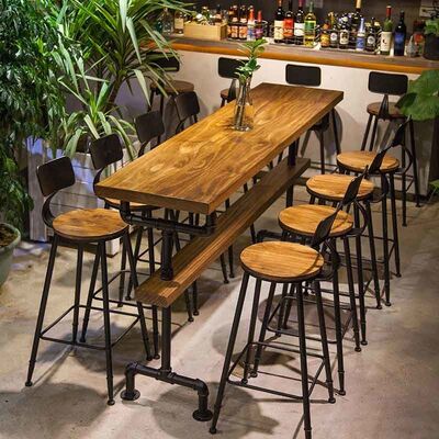 Rectangle Bistro Bar Table And Stools Wooden Metal Industrial High Table And Stools