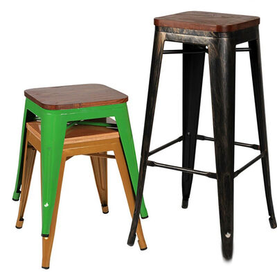 35" Rustic Industrial Cafe Bar Stool Black Wooden Seat Metal High Chair