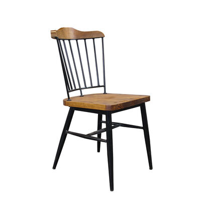 euro style Nordic Dining Chair Retro Solid Wood High Back Metal Bar 85cm