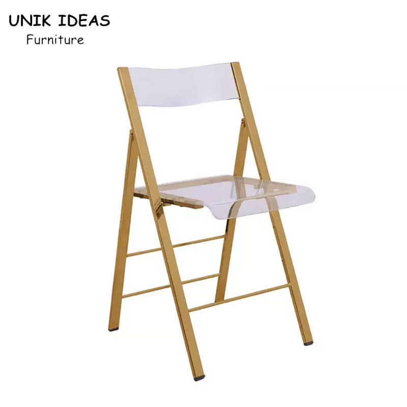 Gold Stainless Steel Frame Transparent Acrylic Chair Folding Wedding Chair For Hotel