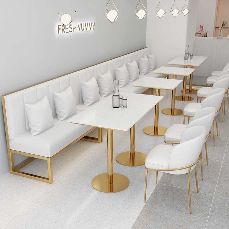 Coffee Marble Table And Chairs Velvet High Density Foam Restaurant Furniture
