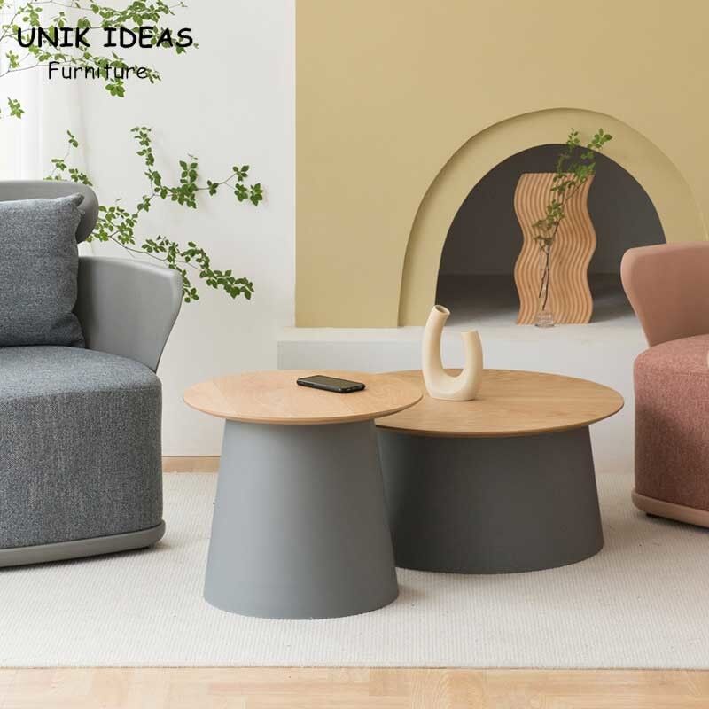 Round Top MDF Coffee Table PP Plastic Base Home Side Center Table