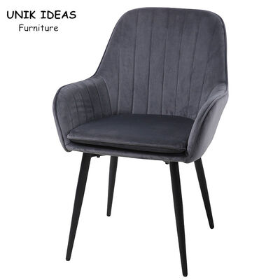 Harga yang bagus Grey Velvet Nordic Dining Chairs With Armrest Metal Leg Comfortable Foam on line