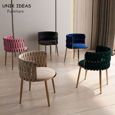 Harga bagus Modern Metal Frame Dining Chairs PU Armrest Velvet Seat Living Room on line