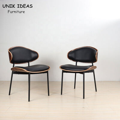 Harga bagus Leather Metal Leg Dining Chairs Modern Stylish Nordic Black Wood Walnut Bent on line