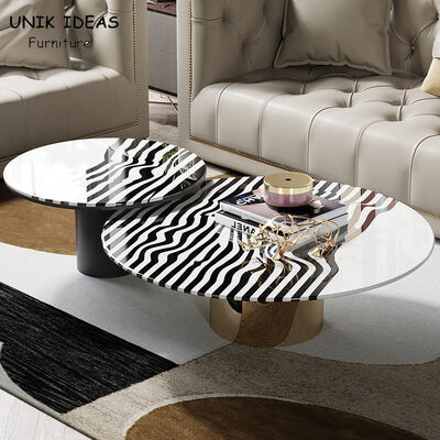 Harga bagus Light Luxury Zebra Stripes Steel Coffee Table Set H45cm Round Stylish on line
