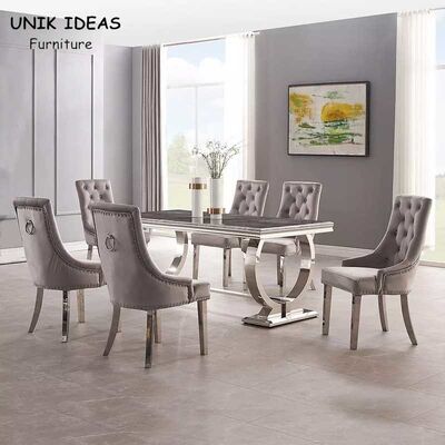 Harga yang bagus Marble Luxury Dining Table And Chairs 6 People Restaurant Stainless Steel Dining Tables on line