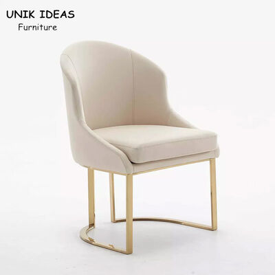 Harga bagus Eco Friendly Beige Leather Dining Chair Luxury Gold Stainless Steel Metal Frame Leg on line