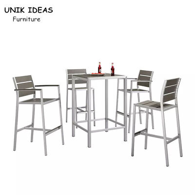 Harga yang bagus 7 Piece Bistro Bar Table And Stools Aluminum Frame Wood Surface UV Resistant on line