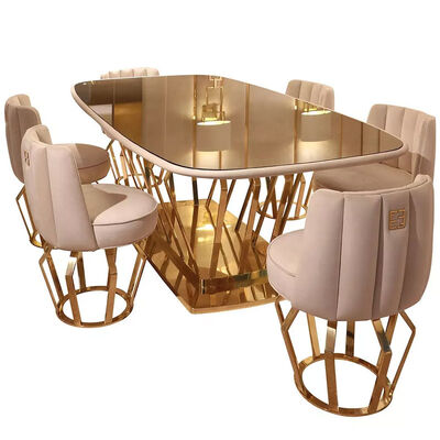 Harga yang bagus Room Furniture Apartment Luxury Dining Sets Golden Stainless Steel Glass on line