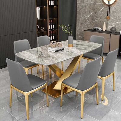 Harga yang bagus Slate Rectangular OEM Luxury Dinner Table And 6 Chairs For Home Furniture on line