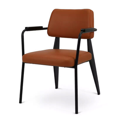 Harga bagus Powder Coat Metal Frame Restaurant Chairs Modern Simple Armchair Soft Leather on line
