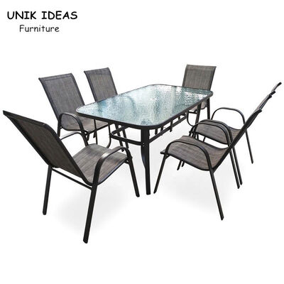 Harga yang bagus Garden Furniture Outdoor Patio Conversation Dining Set 7 Piece Modern Metal Steel on line