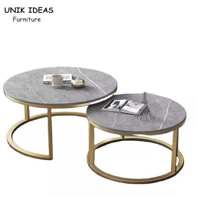 Harga bagus Double Round Luxury Center Tables Gold Stainless Steel Leg Marble Top on line