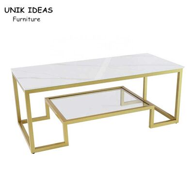 Harga bagus Luxury Stone Coffee Table Black Powerd Coating Minimalist Marble Tea Table on line