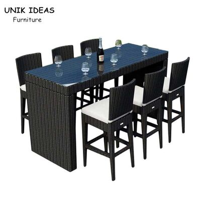 Harga yang bagus Hotel Restaurant Furniture Outdoor Bistro Bar Table And Chairs PE Rattan Rectangle Shape on line