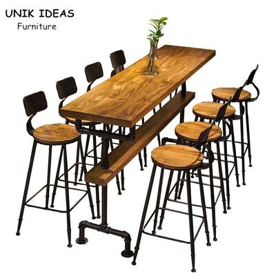 Harga yang bagus Rectangle Bistro Bar Table And Stools Wooden Metal Industrial High Table And Stools on line