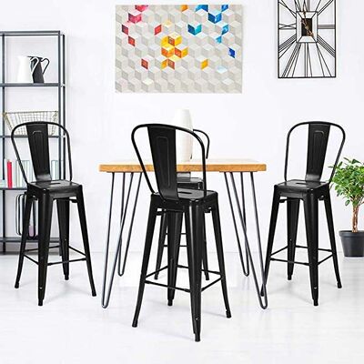 Harga yang bagus Restaurant High Bistro Table And Stools Outdoor Modern Black Metal Stackable Style on line