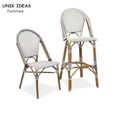 Harga yang bagus Aluminum Tube High Back Kitchen Chairs Restaurant PE Rattan Bistro Bar Stool on line