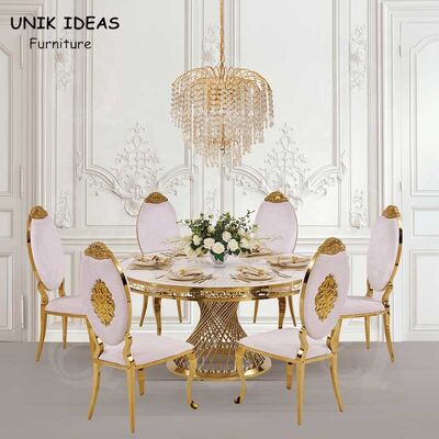 Harga yang bagus Hotel Glass Round Circle Event Wedding Tables And Chairs Stainless Steel Frame on line