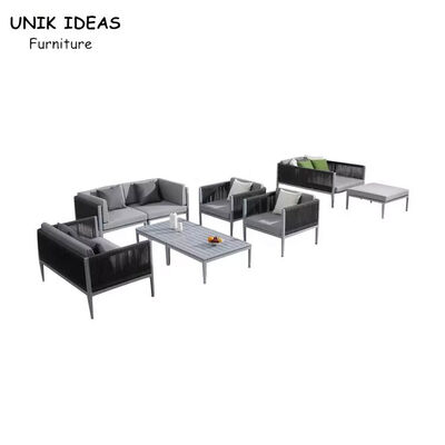 Harga yang bagus Modern Simple Sofa Set Design Aluminum Frame Rope Waterproof Outside Garden Sofa on line