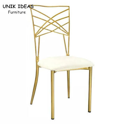 Harga yang bagus Gold Chameleon Banquet Wedding Chair Stackable Luxury Metal Cross Back on line