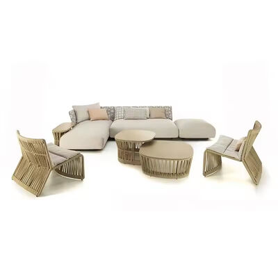 Harga yang bagus Outdoor Rope Woven Sectional Patio Furniture L-Shaped Conversation Sofa Set Chaise Lounge Right on line