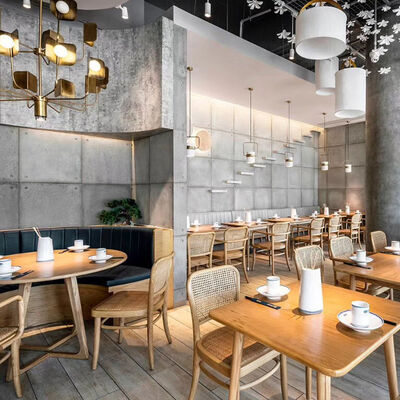 Harga yang bagus Customized Restaurant Furniture Outdoor Garden Wooden Dining Tables and Rattan Chair Restaurant Sets on line