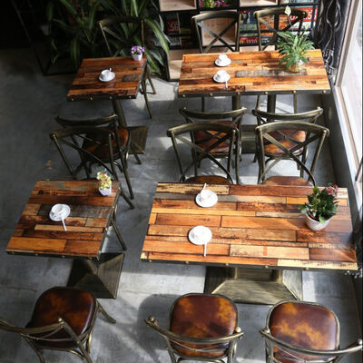 Harga bagus Furnitur Makanan Cepat Industri Retro yang Disesuaikan Meja Restoran Kafe Kayu dan Kursi Kulit Metal on line