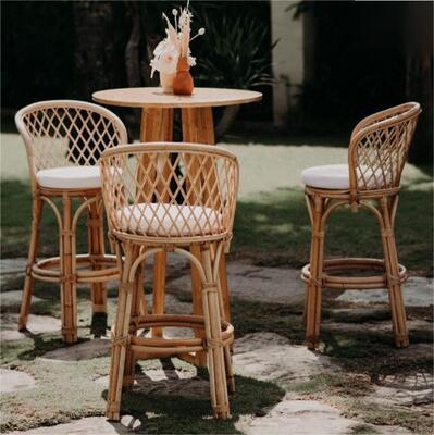Harga bagus Nordic Rattan High bar Meja dan Kursi Cafe Restoran Kreatif Retro Backrest Rattan bar Bangku on line