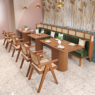 Harga yang bagus High End Restaurant Solid Wood Dining Single Chair and Bench Coffee Shop Rattan Sofa Booth on line