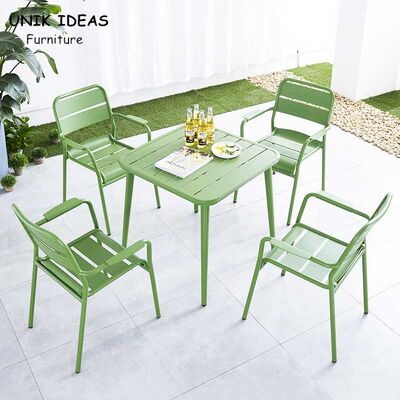 Harga bagus Patio Dining Chairs And Table Set Modern Aluminum Metal Garden Outdoor 61x61x84cm on line