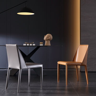 Harga yang bagus Black Minimalist Dining Chair Saddle Brown Leather Dining Chairs 50cm Seat Height on line