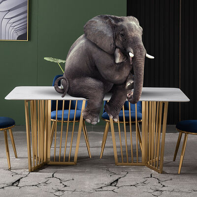 Harga yang bagus Marble Effect Luxury Dining Table And Chairs White With Stainless Steel Leg UK-KD006 on line