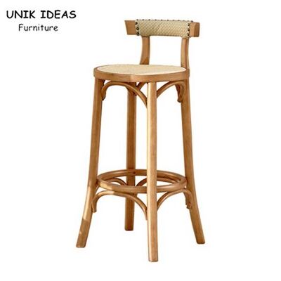 Harga yang bagus Kitchen Oak Cafe Bar Stools Ash Wood Stool Rattan With Back Support on line