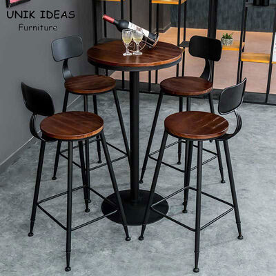 Harga yang bagus 55CM Round Retro Bar Table Pub Set Coffee High Chair Solid Wood on line