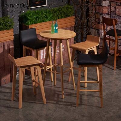 Harga yang bagus Bar Height Bistro Table And 2 Chairs Indoor With Umbrella Hole Wood Postmodern on line