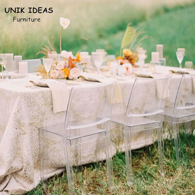 Harga bagus Transparent Clear Ghost Crystal Wedding Chairs Rentals Outdoor Garden 81cm on line