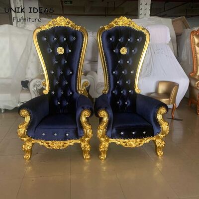 Harga bagus Gold Royal Sofa King And Queen Chairs For Wedding Rental Banquet Blue Black on line