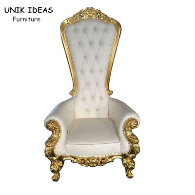 Harga bagus High Back Gold King Bride And Groom Wedding Throne Chairs For Rent 1750x520x550mm on line