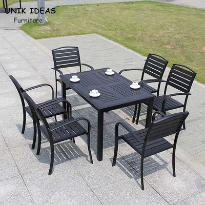 Harga bagus Patio Garden Furniture Black Waterproof Outdoor Dining Table D80xL120xH73CM on line