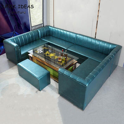 Harga bagus 3 Piece Faux Leather U Shaped Sectional Couch With Chaise Blue Round Corner on line