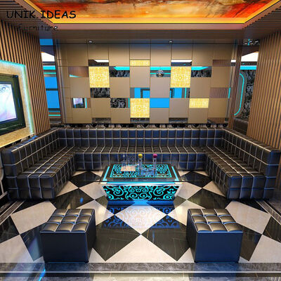 Harga bagus 11  10 Seater Blue Black U Shaped Sectional Sofa With Recliners Led Cube Table on line