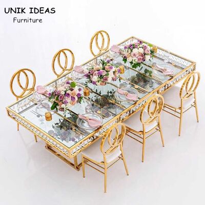 Harga bagus 12 Foot Folding Banquet Table Top Glass Rectangle Crystal Chic 8x30 on line