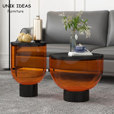 Harga bagus Round Tempered Glass Center Table Living Room Coffee Large Small Bowl 35x52cm on line