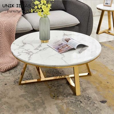 Harga bagus 100x100cm Luxury Center Tables Metal Base Marble Top Low Tea Round on line