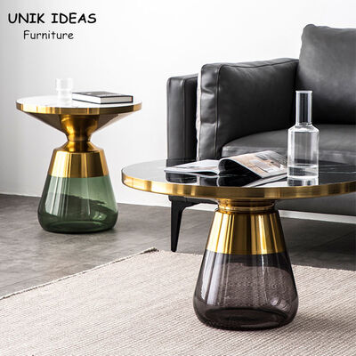 Harga bagus 75x47CM Luxury Center Tables Round Bell Nesting Coffee Table Black Glass Base on line