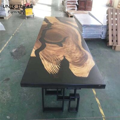 Harga yang bagus Walnut  River Run Tabletop Epoxy Resin Live Edge Slab Dining Table Top European on line